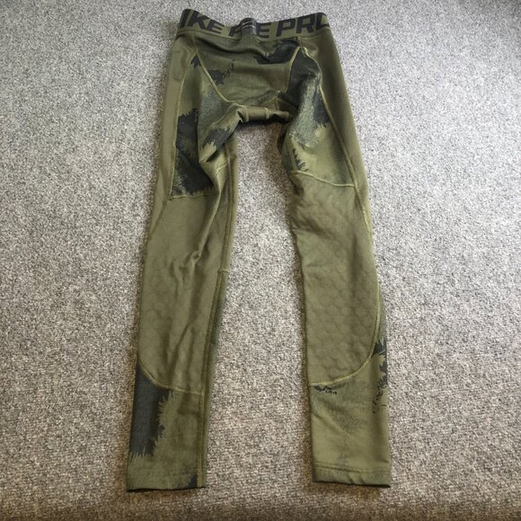 Nike Compression Pants Mens Small Green Camo Pro Combat Hyperwarm Tights - Picture 9 of 11